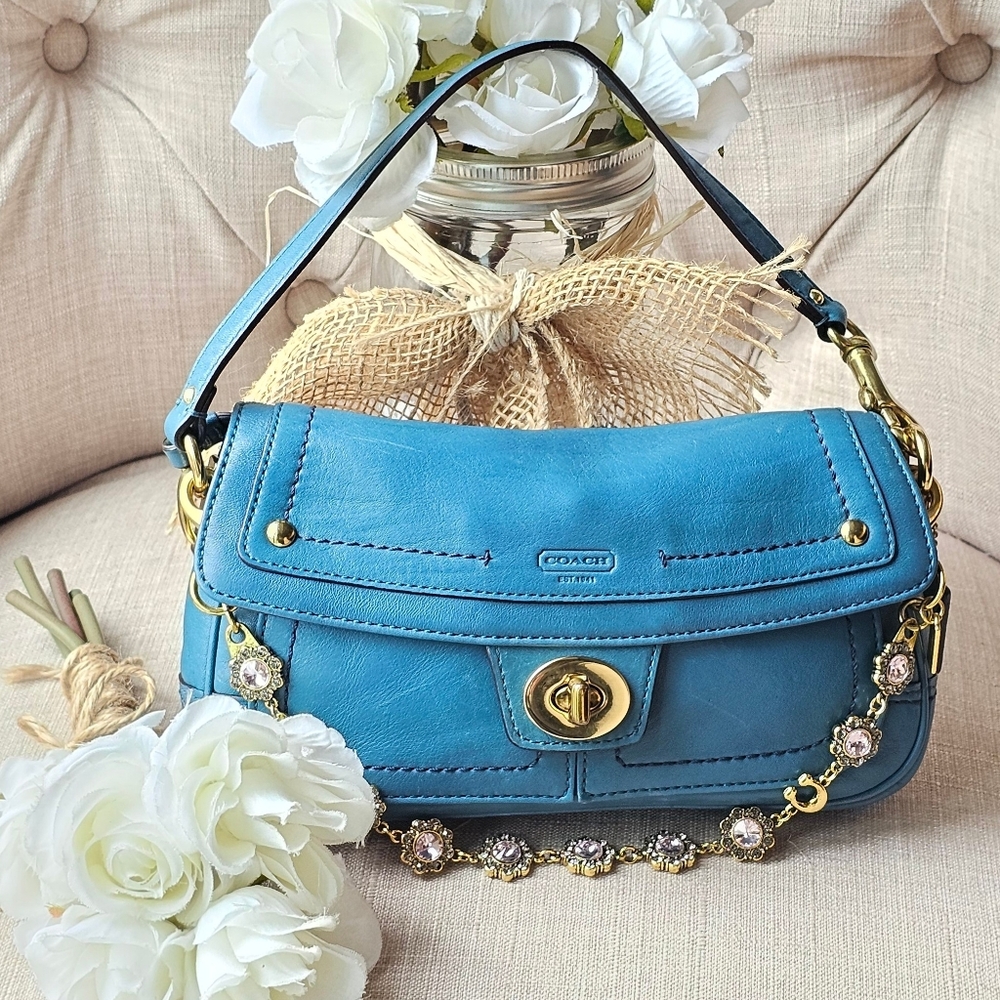 Vintage Coach Legacy Mini Turnlock Shoulder Bag Purse ( Turquoise )